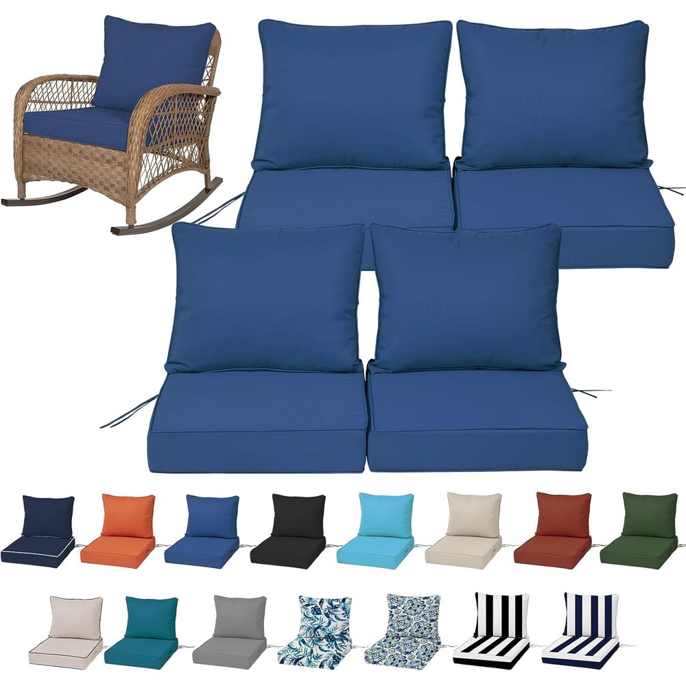Outdoor Furniture Cushion - 24x24インチの屋外用ディープシートクッション4個セット、屋外家具用パティオ交換用フォームクッション、防水・色褪せ防止