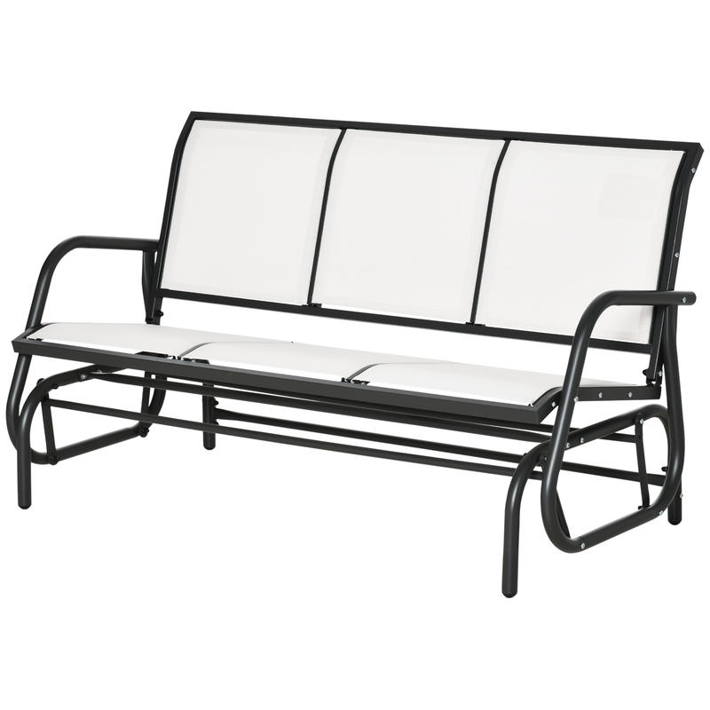 Garden Bench Metal - 3人用ガーデンスイングベンチ、金属と通気性のあるメッシュ生地製、147x75x85cm、ベージュ