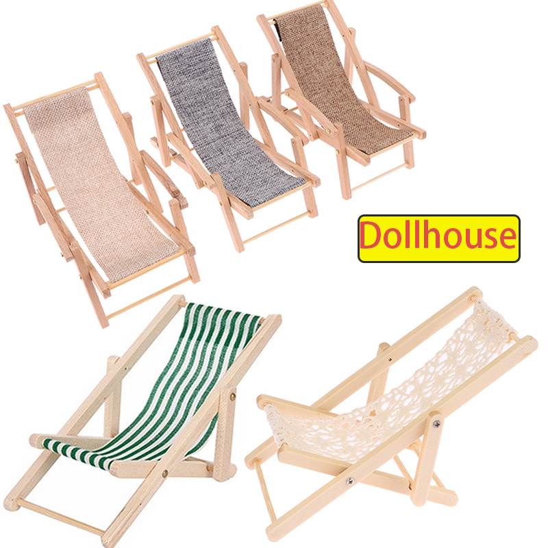 Deck Chair Lounger - 1Pc 1/12 ドールハウス折りたたみデッキチェアドールハウスラウンジビーチチェアモデルドールハウスミニ家具アクセサリー