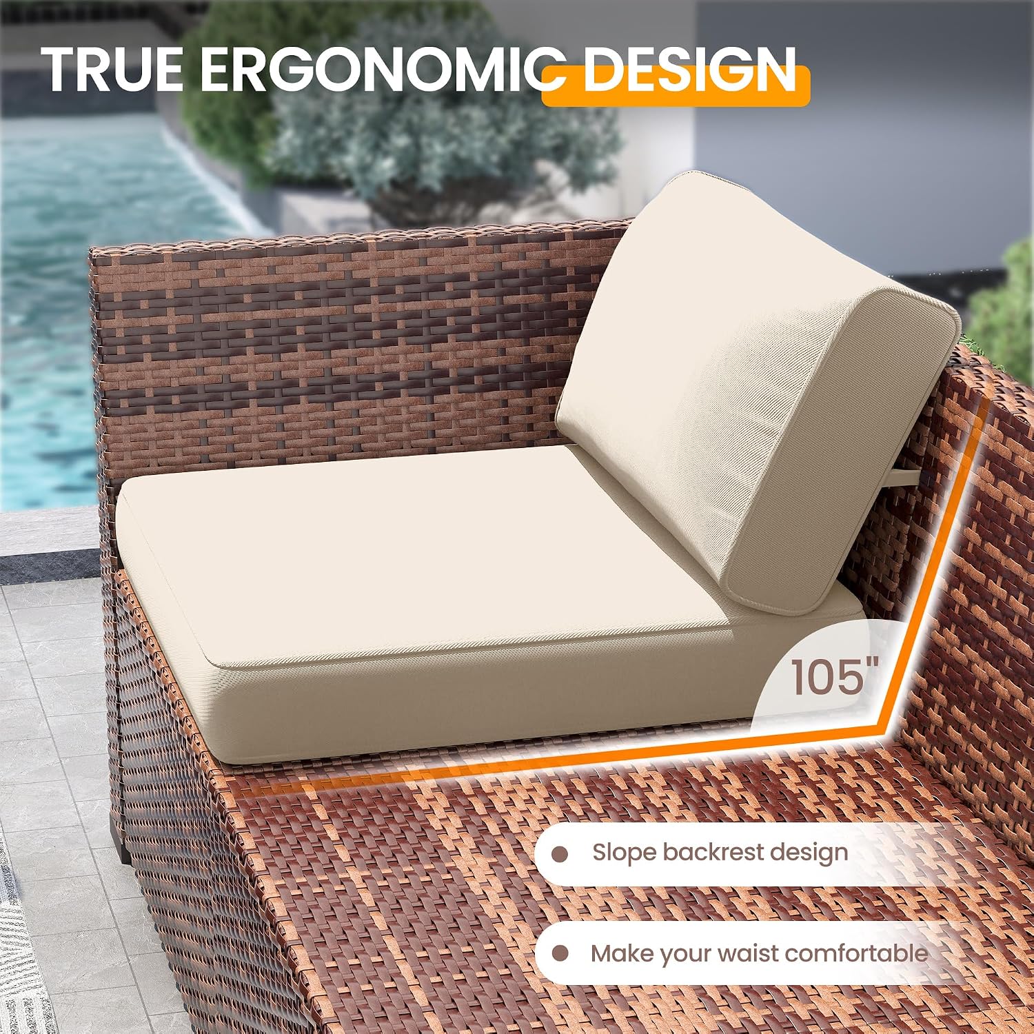 Outdoor Furniture With Fire Pit Table - 屋外用セクショナルソファ8点セット（44インチファイヤーピットテーブル、傾斜背もたれPEラタン製パティオ家具、コーヒーテーブル付き）、カスタマイズ可能