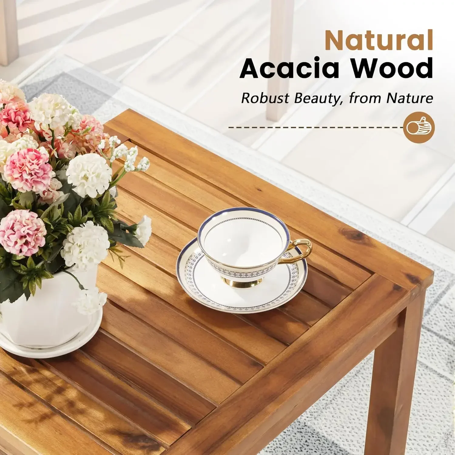 Outdoor Furniture Cushion - パティオチェア 3ピース アカシア材パティオ家具 コーヒーテーブルとクッション付き 屋外会話セット ポーチ用バルコニーチェア