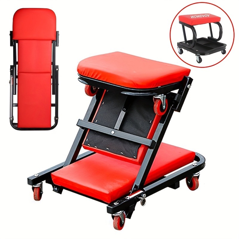 Outdoor Furniture Store - 2-in-1 折りたたみ式ツールスツール、メンテナンス用リクライニングボード、360度回転プーリー付き、収納が簡単、メンテナンス専用スツール