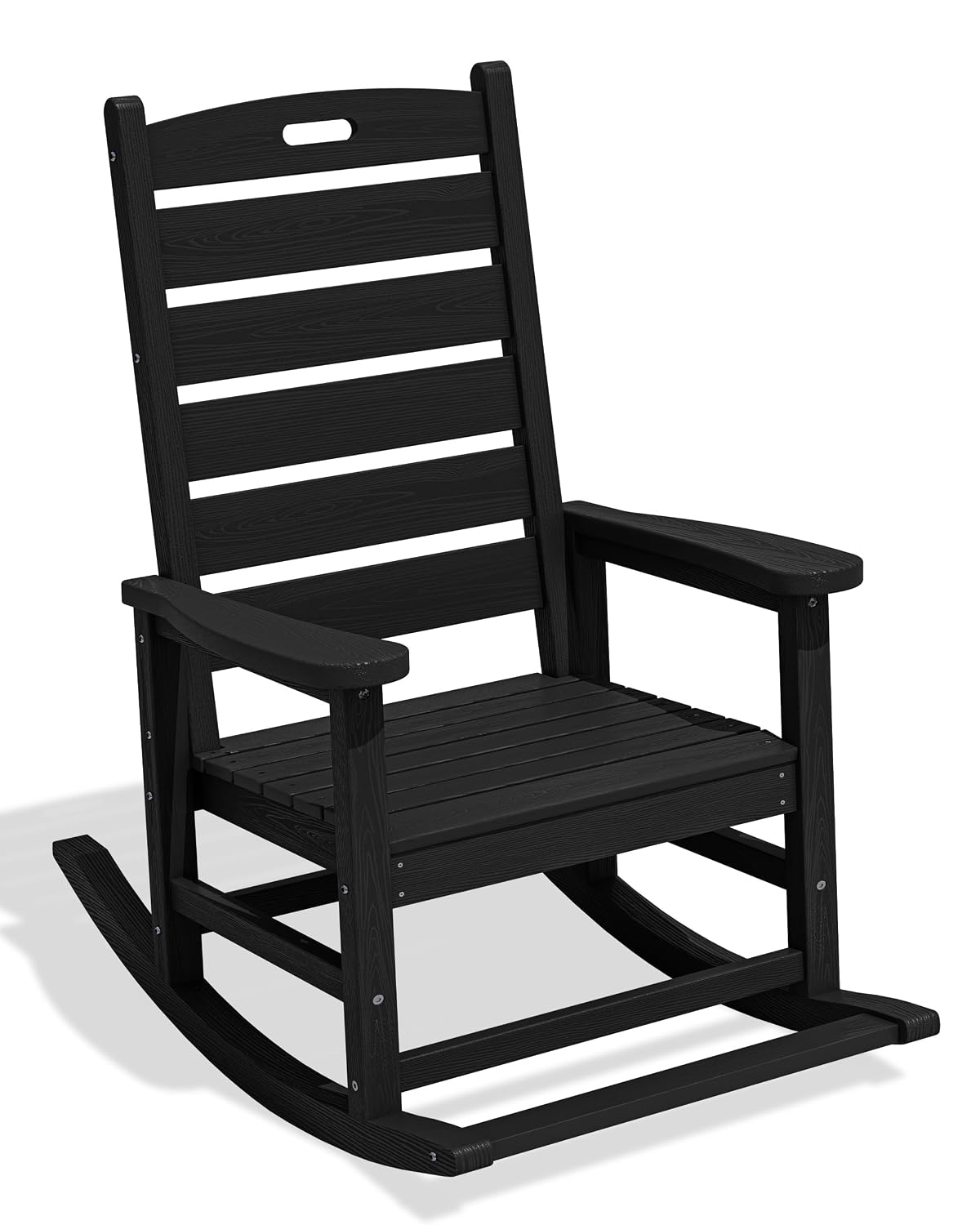 Deck Chair Lounger - フットレスト付き大型屋外ロッキングチェア、全天候型HDPE製ポーチロッカー、デッキ・パティオ・バルコニー用、耐荷重350ポンド、カスタマイズ可能