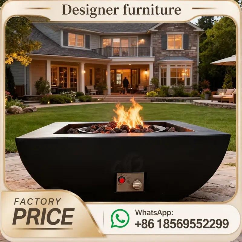 Outdoor Furniture With Fire Pit Table - カスタム屋外ガスファイヤーピットテーブル スチール製パティオ家具 裏庭ガーデン暖房用
