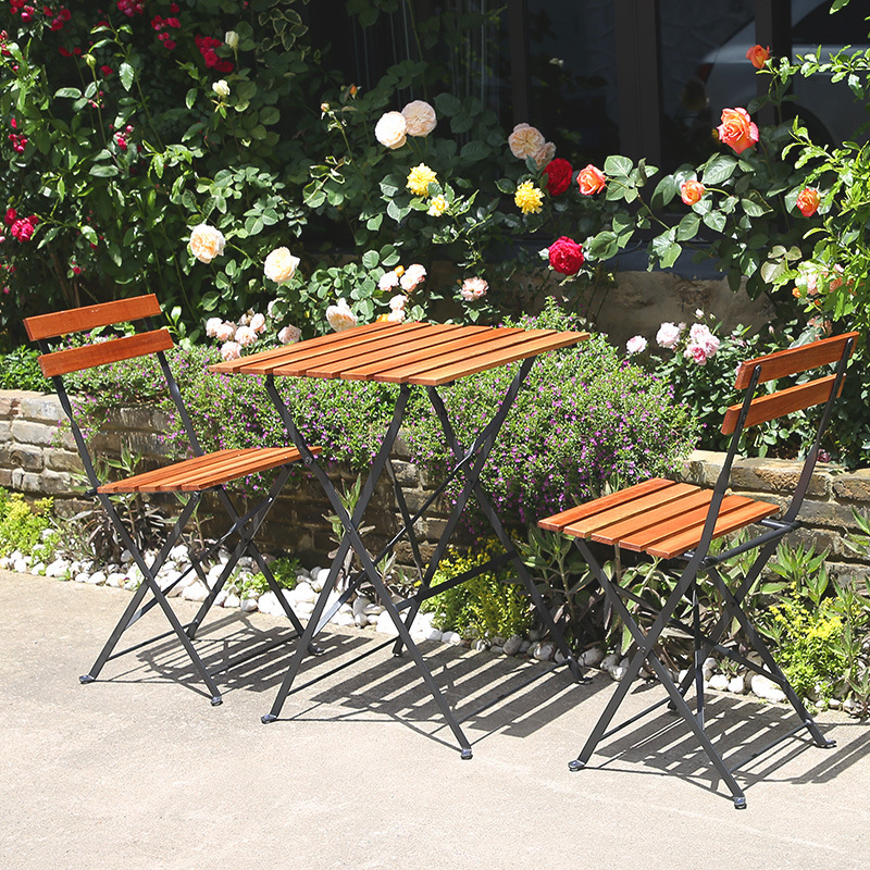Outdoor Furniture Metal Chairs - 折りたたみ式無垢材コーヒーテーブル屋外パティオラウンジチェアガーデンビストロ家具コンパクト折りたたみテラス座席