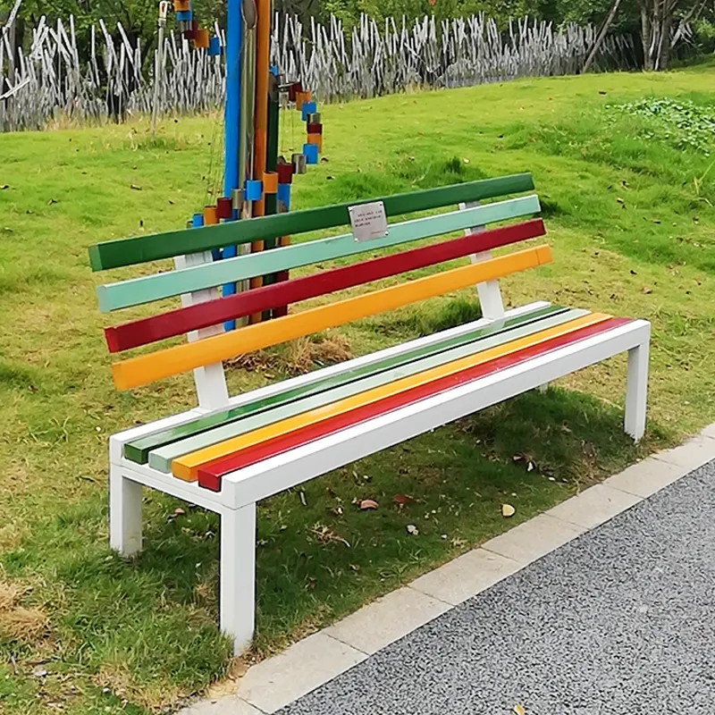 Garden Bench Metal - 屋外用防腐木製公園ベンチ、無垢材ロングシート、広場や小規模エリアでのレジャー休憩用背もたれ付き椅子、耐久性のあるガーデンベンチ