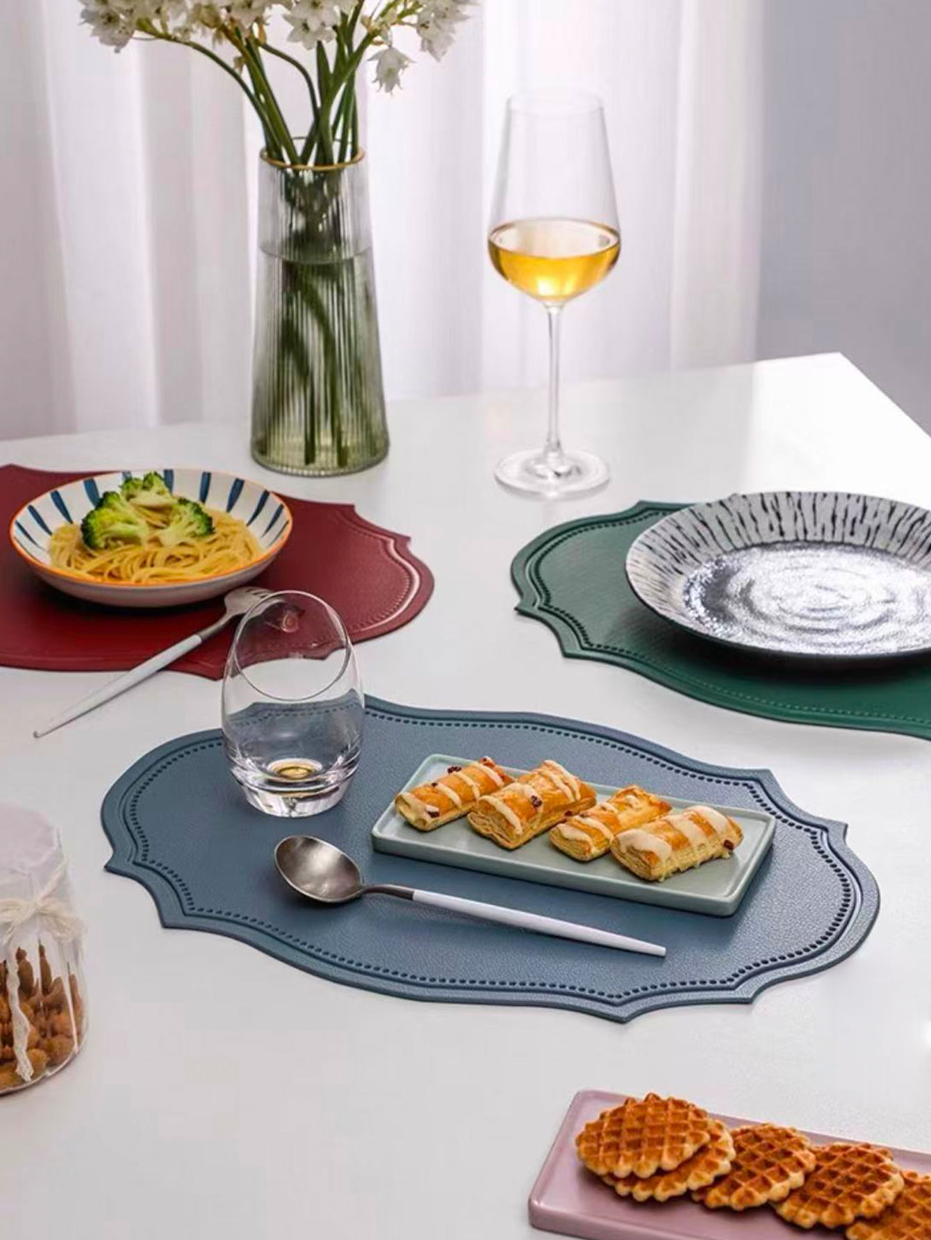 Outdoor Furniture Dining - レザープレースマット インスタイル ダイニングテーブルマット 北欧風 断熱マット 長方形