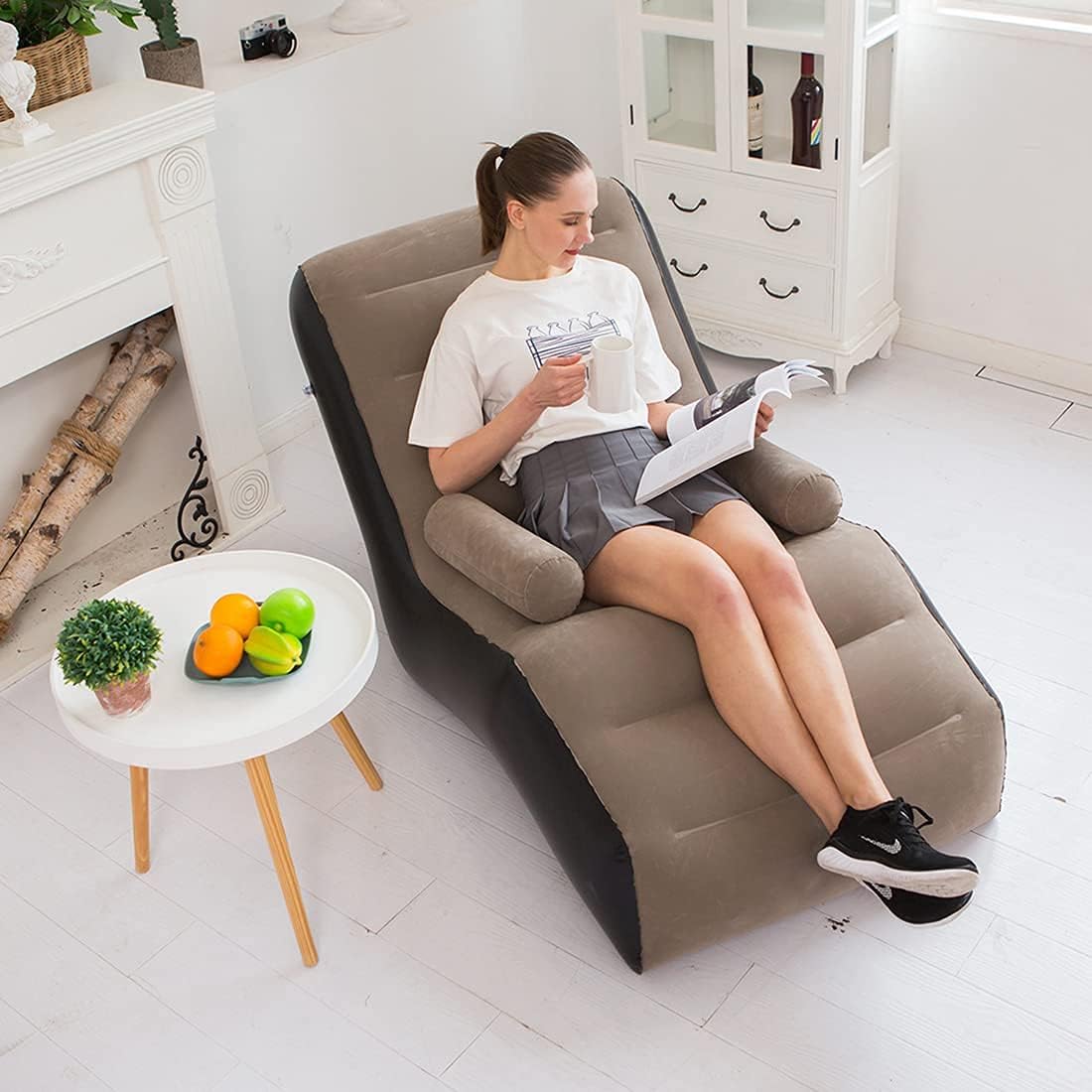 Outdoor Furniture Lowes - 折りたたみレイジーソファ、インフレータブルラウンジチェア厚みのある耐久性のある折り目、レジャーベッド睡眠用のコンパクトなゲームラウンジャーエアベンチ