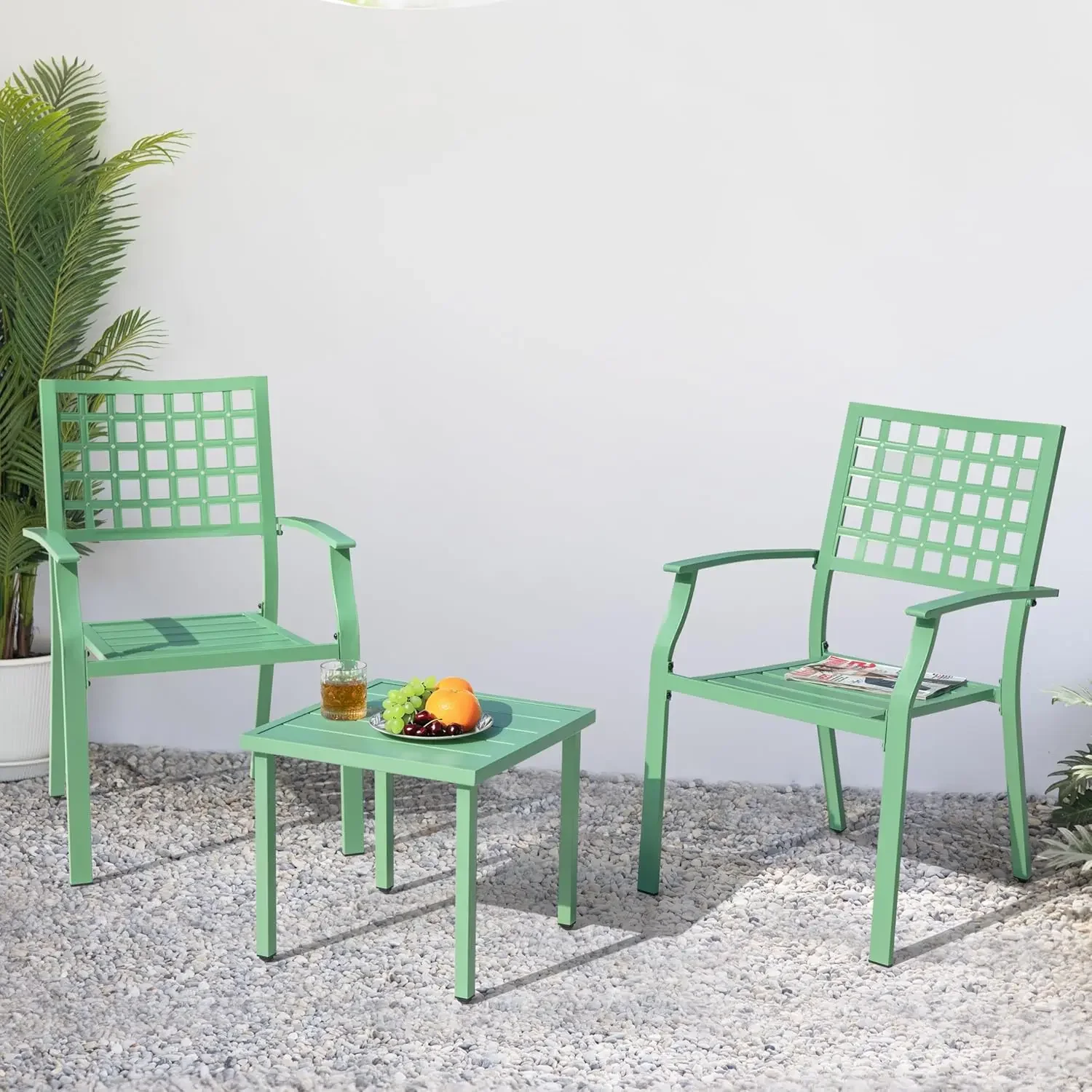 3ピース屋外ビストロセット、全天候型パティオ家具、2つの積み - Outdoor Furniture Metal Chairs のレビューと価格