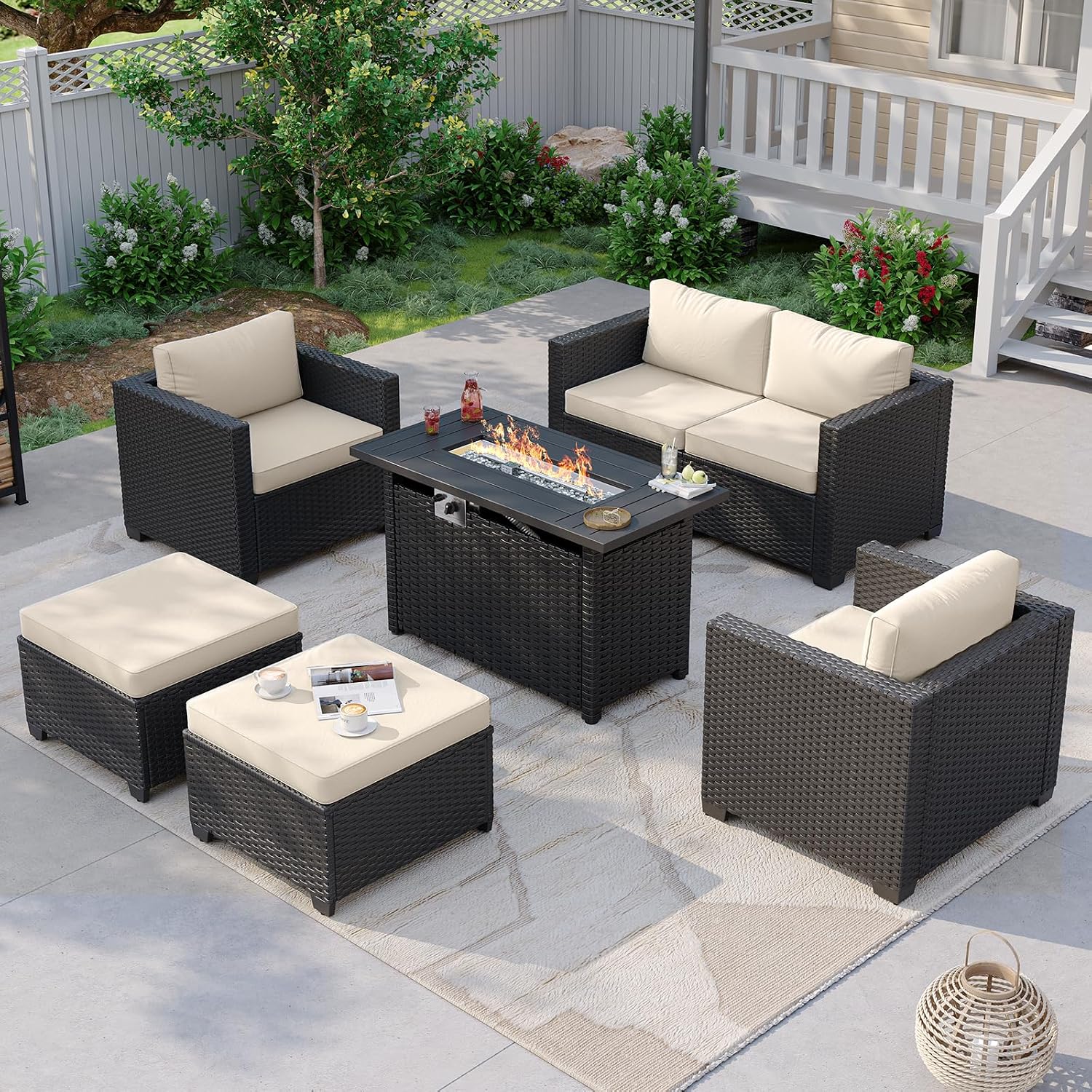 ファイヤーピットテーブル付きパティオ家具セット、6人掛け屋外 - Outdoor Furniture With Fire Pit Table のレビューと価格