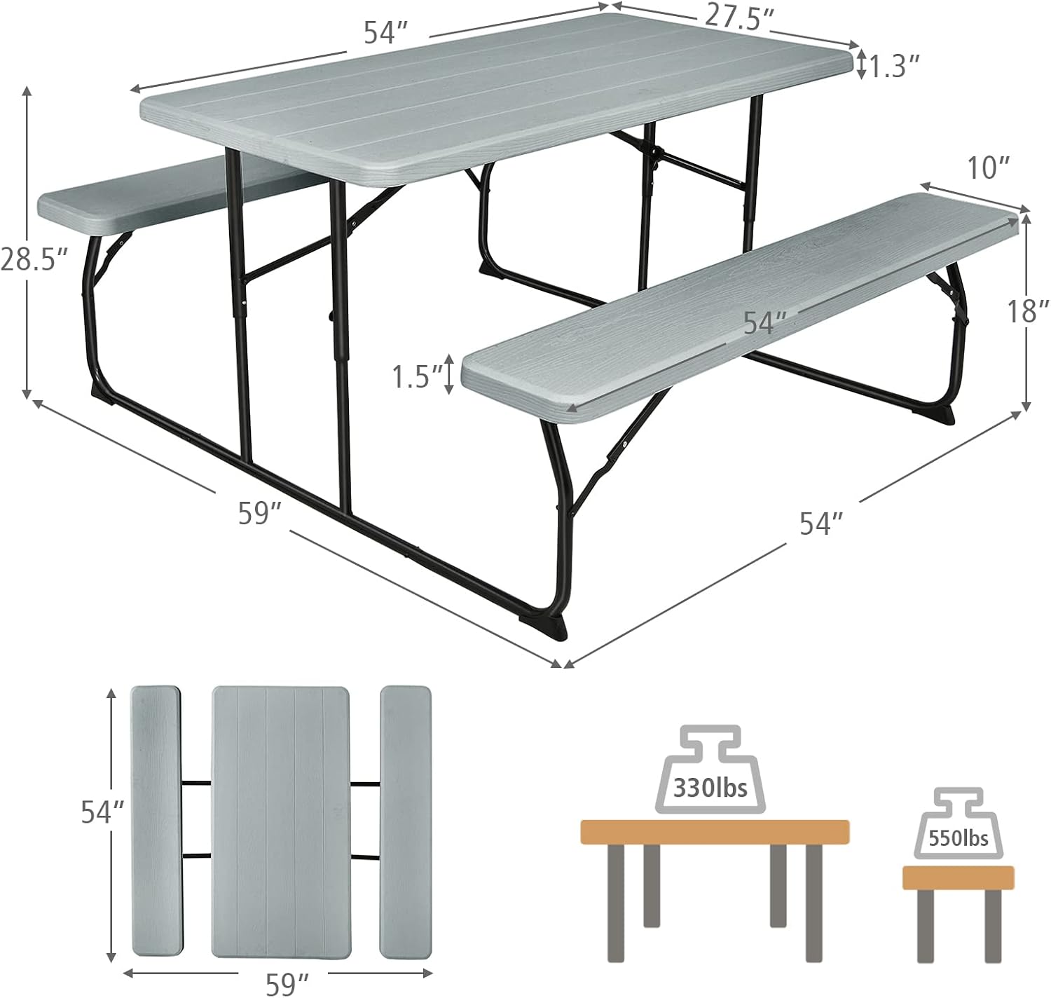 折りたたみ式ピクニックテーブルセット、2つのベンチ付き、屋外 - Garden Bench Metal のレビューと価格
