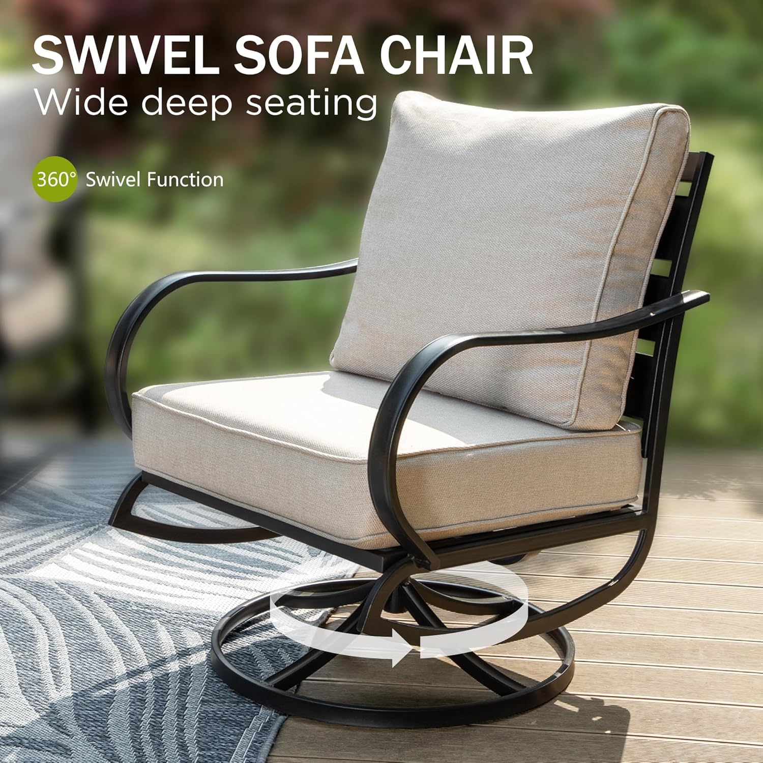 スイベルパティオチェア2脚セット、厚いクッション付き、ハイバ - Deck Chair Lounger のレビューと価格