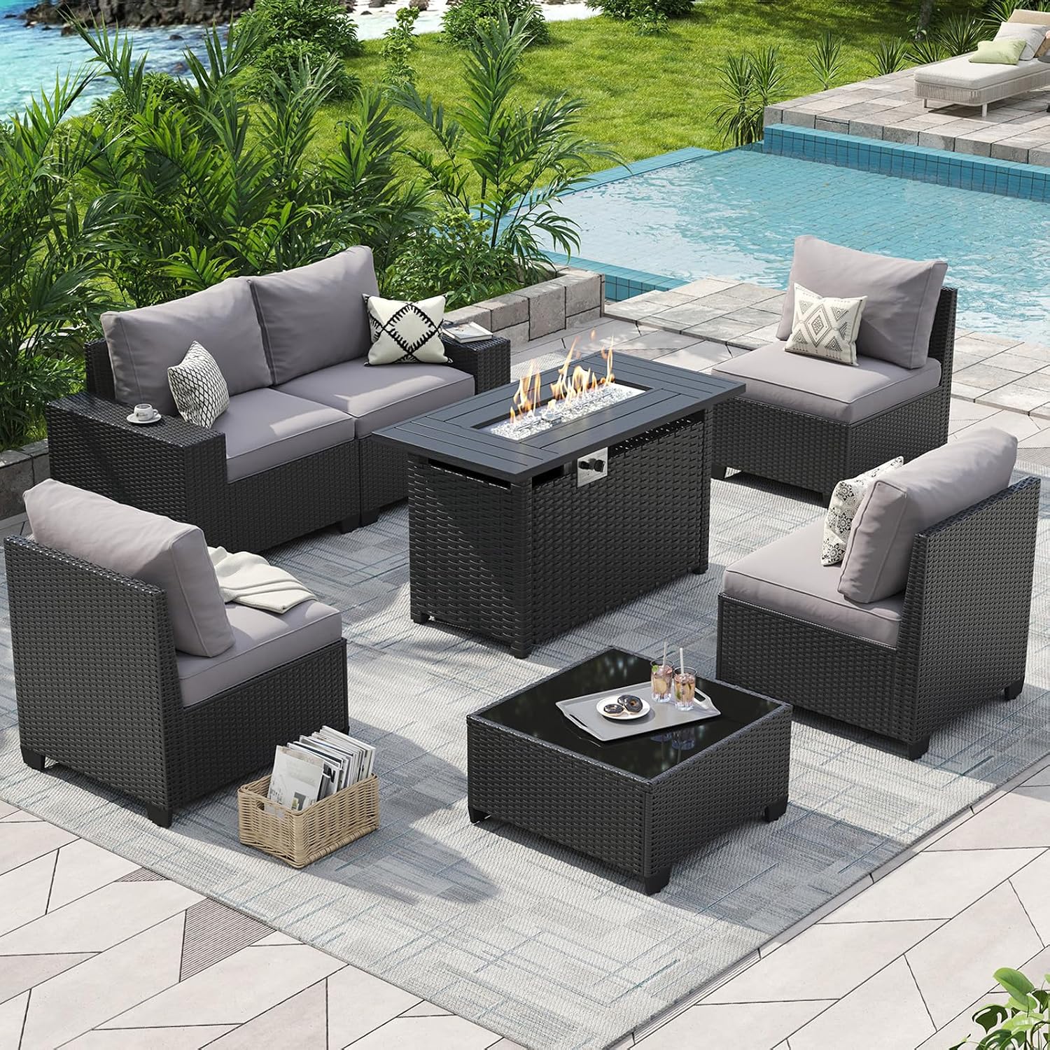屋外パティオ家具セット 44インチファイヤーピットテーブル  - Outdoor Furniture With Fire Pit Table のレビューと価格