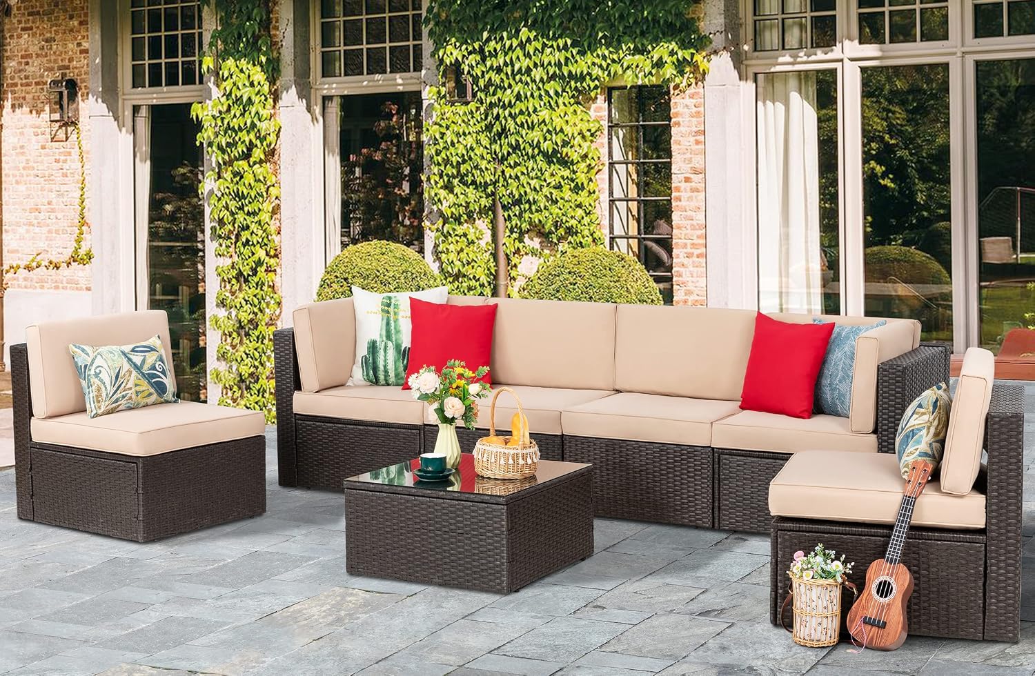 8点セットのパティオ家具セット、43インチガスファイヤーピッ - Outdoor Furniture With Fire Pit Table のレビューと価格