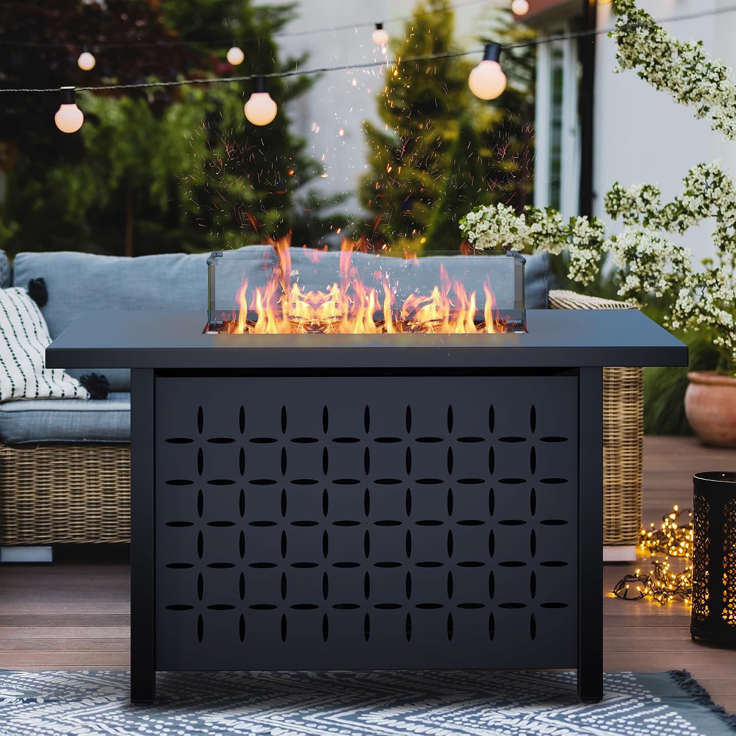 8点セットのパティオ家具セット、43インチガスファイヤーピッ - Outdoor Furniture With Fire Pit Table のレビューと価格