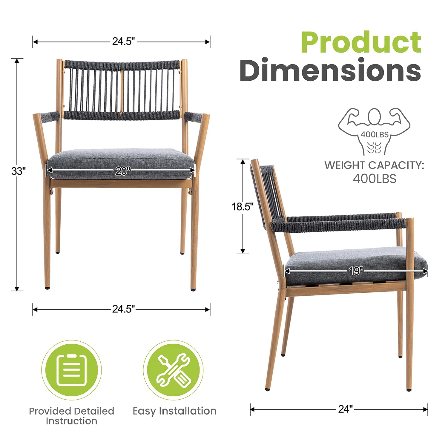 屋外用ダイニングチェア ロープバック アームレスト パティオ - Deck Chair Lounger のレビューと価格