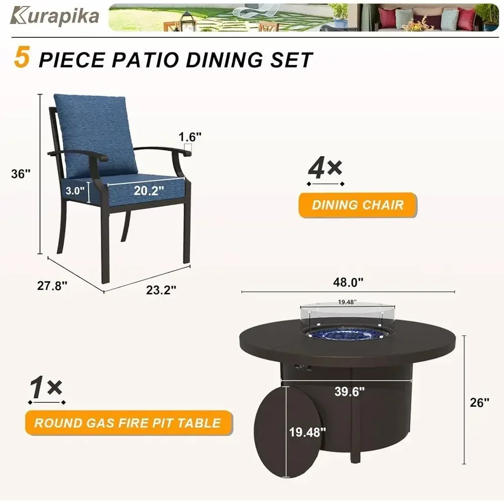 5点セットの屋外用パティオ家具セット、丸型ファイヤーピットテ - Outdoor Furniture With Fire Pit Table のレビューと価格