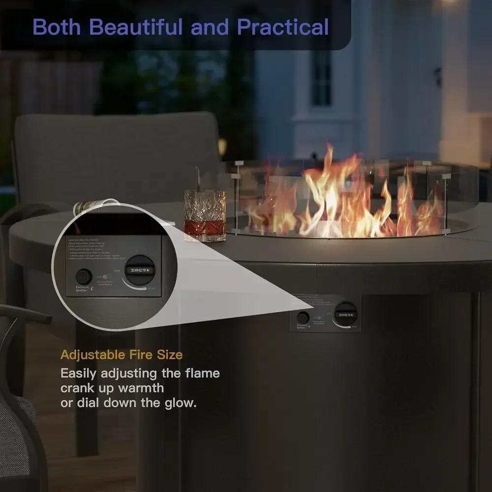 5点セットの屋外用パティオ家具セット、丸型ファイヤーピットテ - Outdoor Furniture With Fire Pit Table のレビューと価格