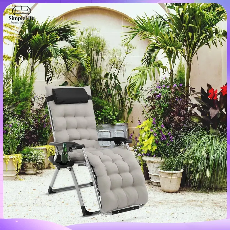 無限重力対応調節可能折りたたみデッキチェア グレー テラスビ - Deck Chair Lounger のレビューと価格