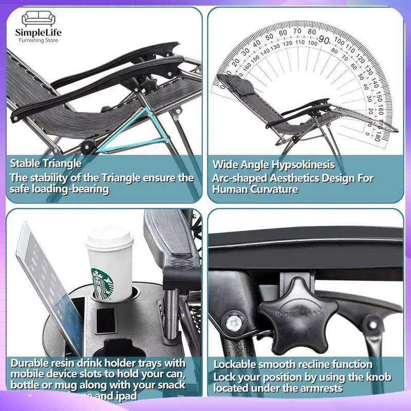 無重力チェア 調節可能 折りたたみ式 ラウンジチェア グレー - Deck Chair Lounger のレビューと価格