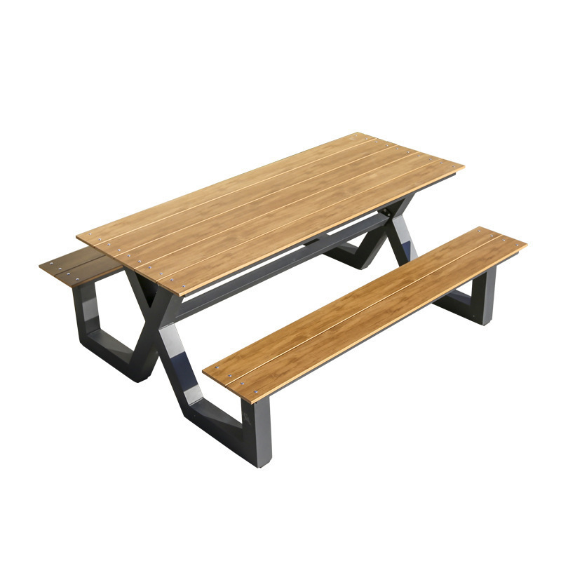屋外用防水無垢材金属製モダン2人掛け耐久性ベンチ一体型テーブ - Garden Bench Metal のレビューと価格