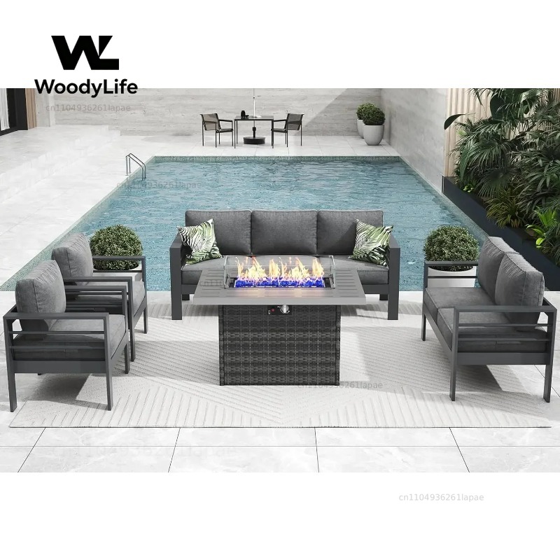 L5ピース モダンアルミ製パティオ家具セット、ファイヤーピッ - Outdoor Furniture With Fire Pit Table のレビューと価格