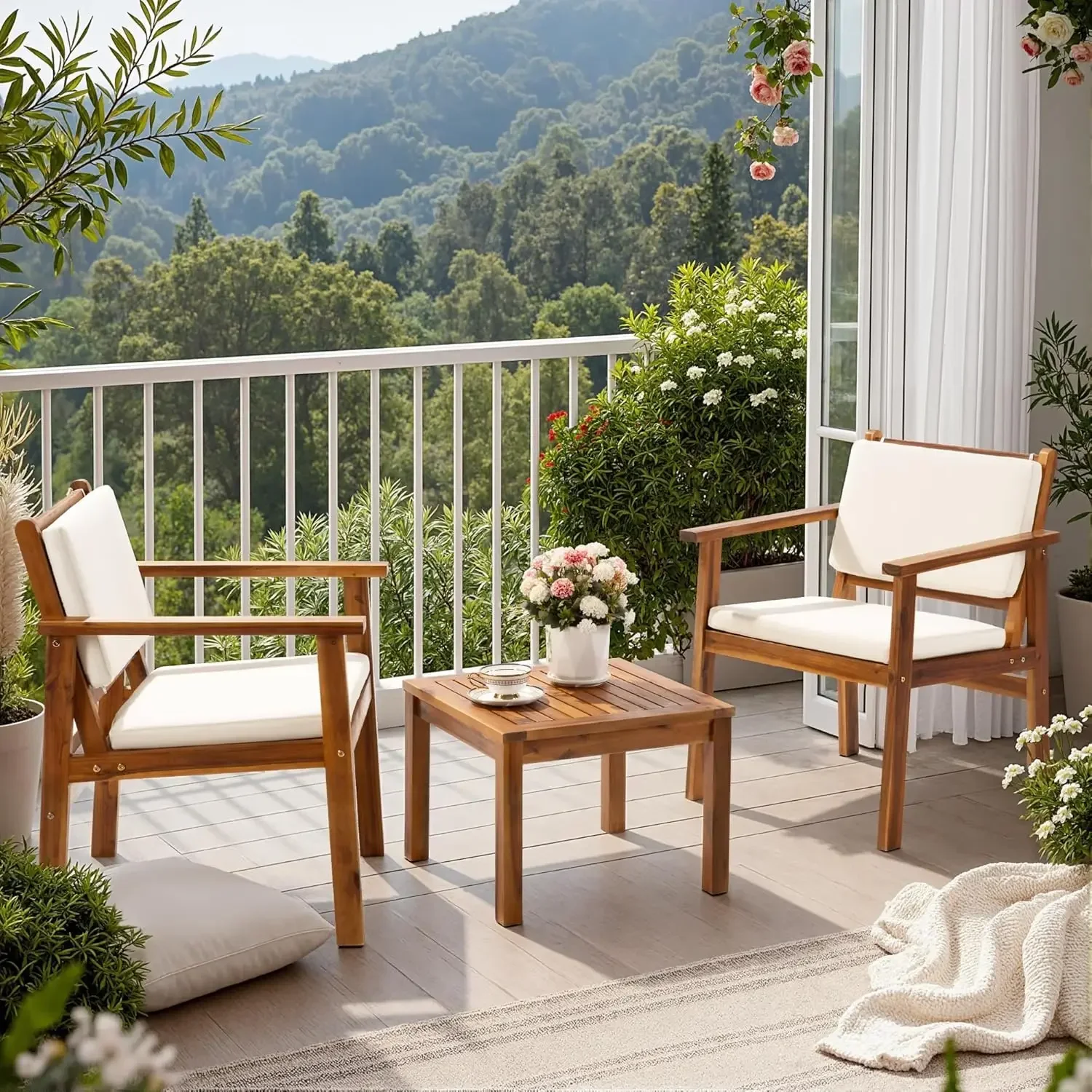 パティオチェア 3ピース アカシア材パティオ家具 コーヒーテ - Outdoor Furniture Cushion のレビューと価格