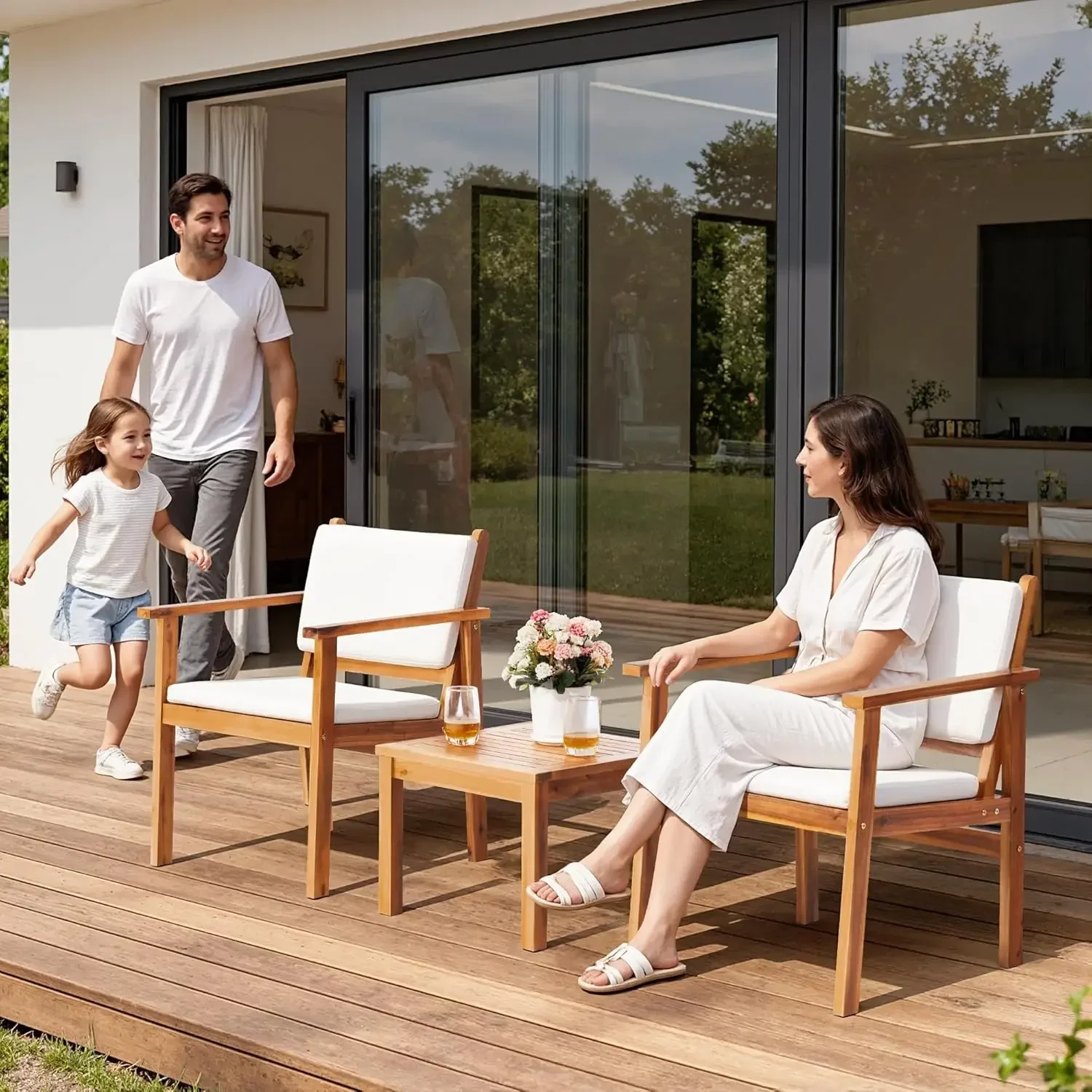 パティオチェア 3ピース アカシア材パティオ家具 コーヒーテ - Outdoor Furniture Cushion のレビューと価格