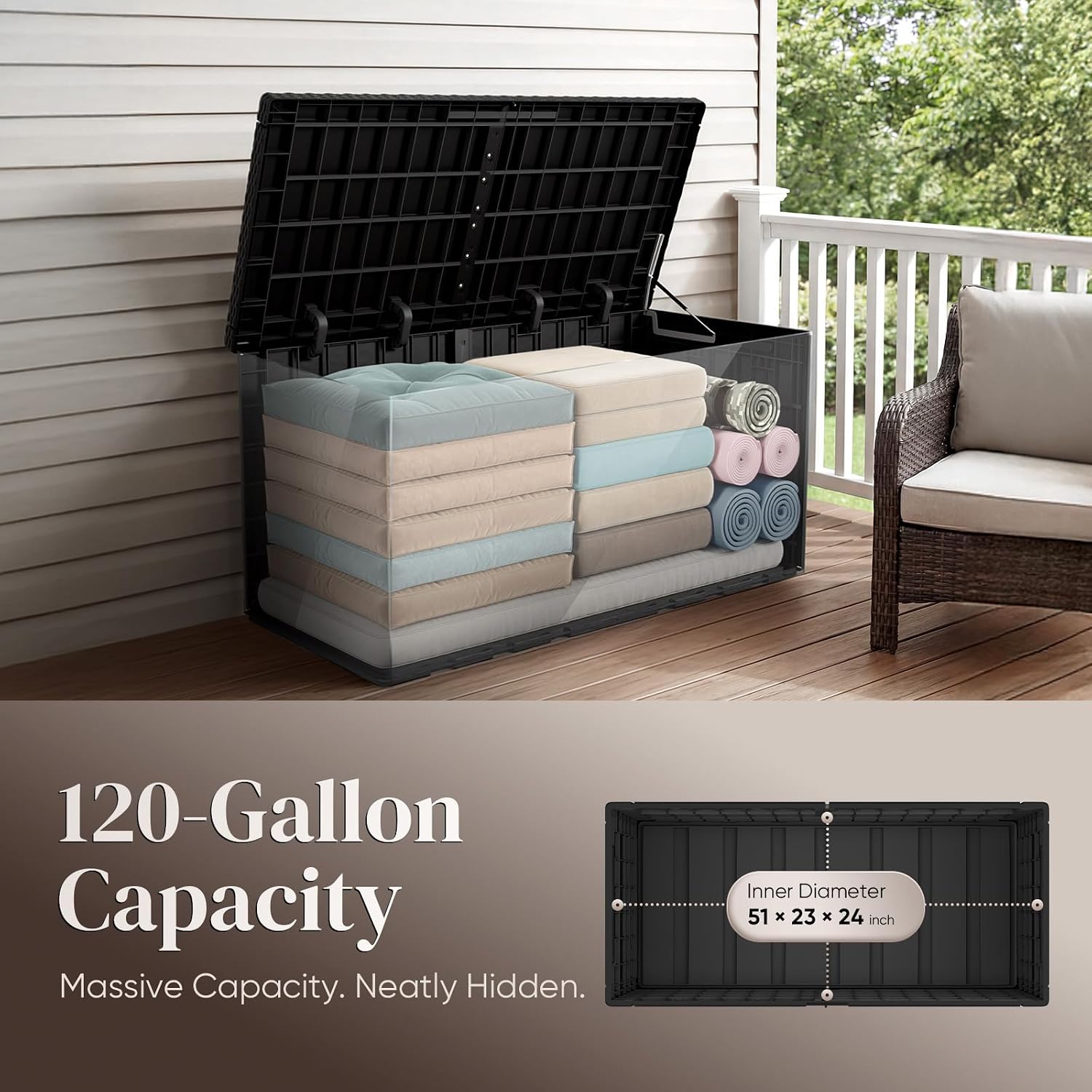 120ガロン大型屋外収納ボックス、耐候性樹脂構造、ロック可能 - Outdoor Furniture Cushion のレビューと価格