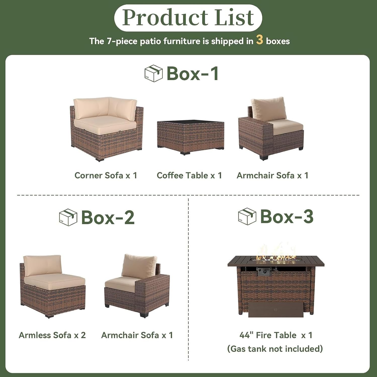 7点セットのパティオ家具セット、幅広いアームレストと44イン - Outdoor Furniture With Fire Pit Table のレビューと価格