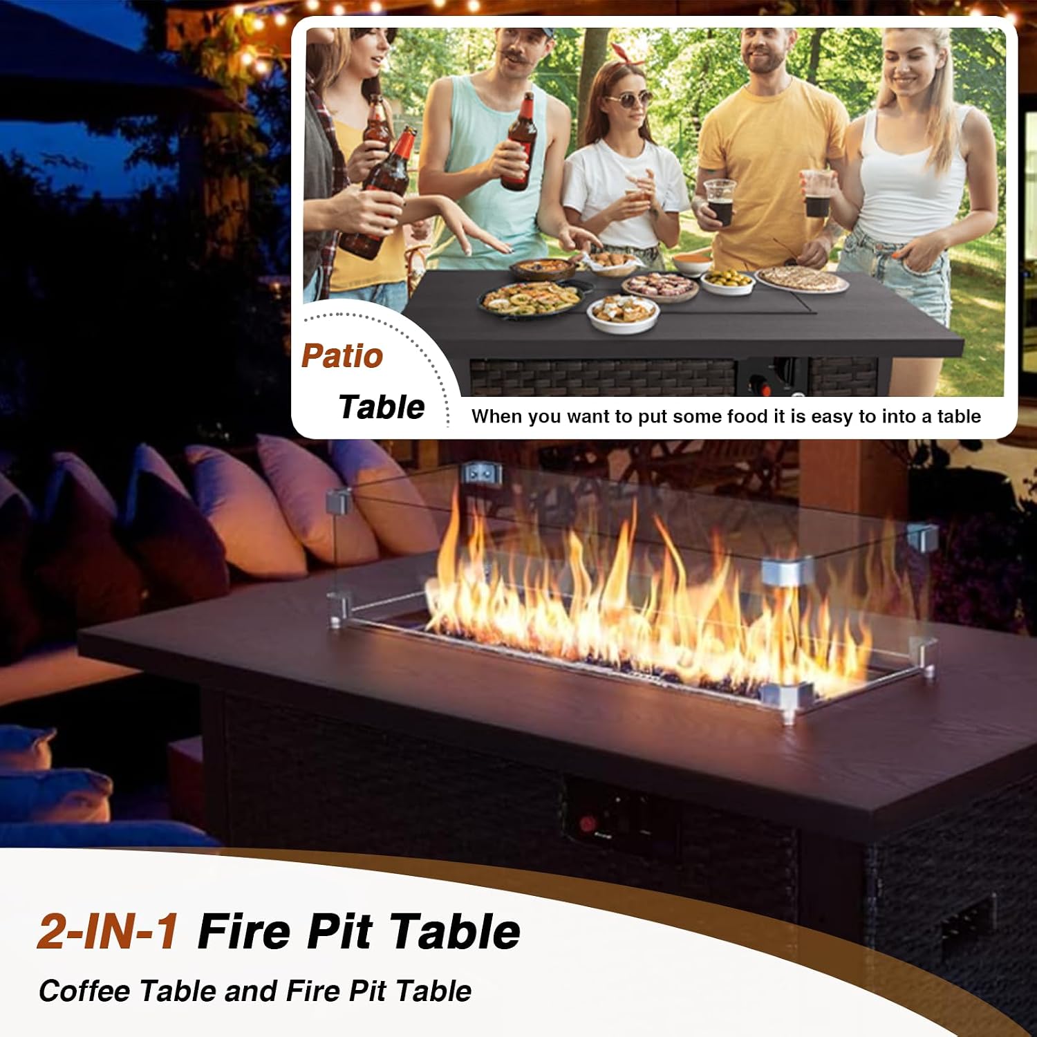 ファイヤーピットテーブル付きパティオ家具セット、厚手のクッシ - Outdoor Furniture With Fire Pit Table のレビューと価格