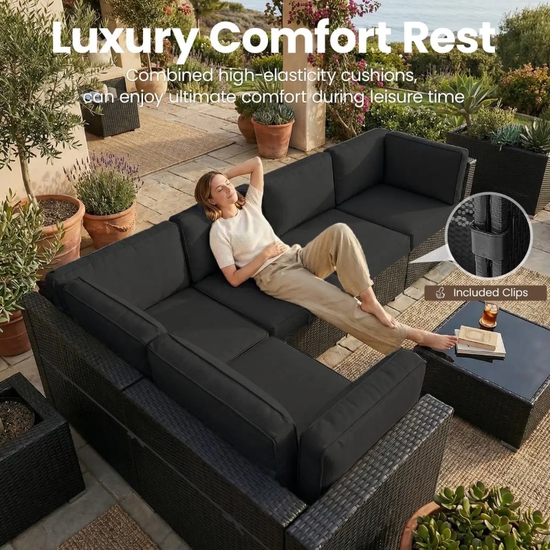 8ピースパティオ用籐製セクショナルソファセット、44インチプ - Outdoor Furniture With Fire Pit Table のレビューと価格