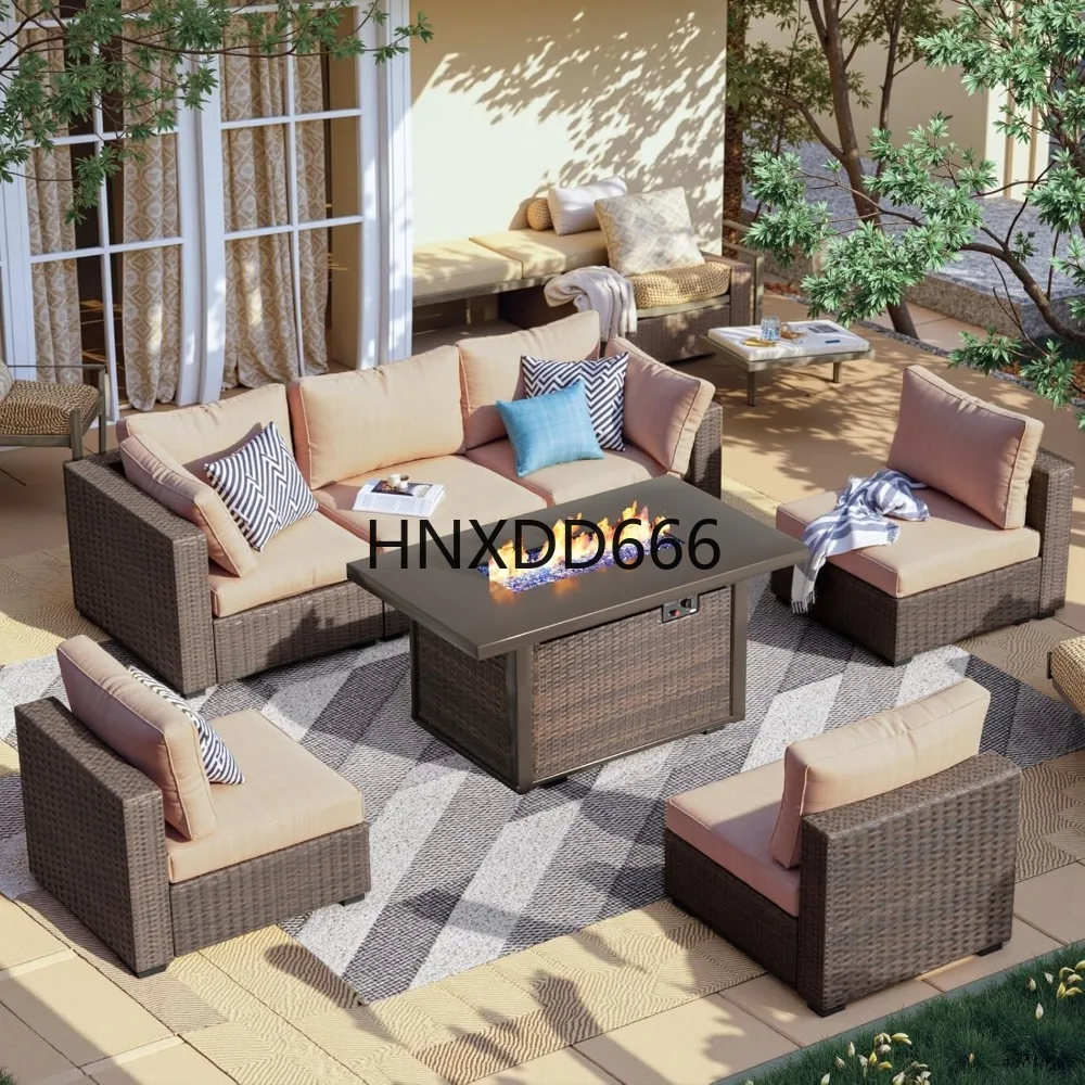 7点セットのパティオ家具セット、ファイヤーピットテーブル付き - Outdoor Furniture With Fire Pit Table のレビューと価格