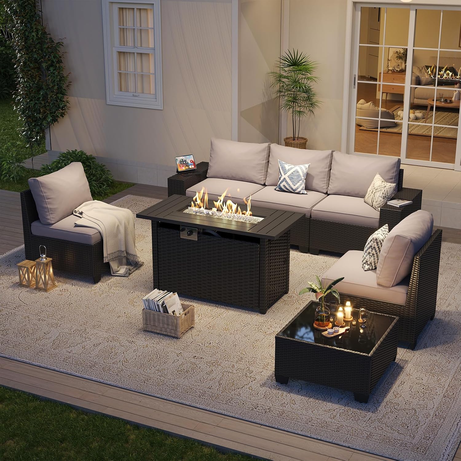 屋外パティオ家具セット 44インチファイヤーピットテーブル  - Outdoor Furniture With Fire Pit Table のレビューと価格