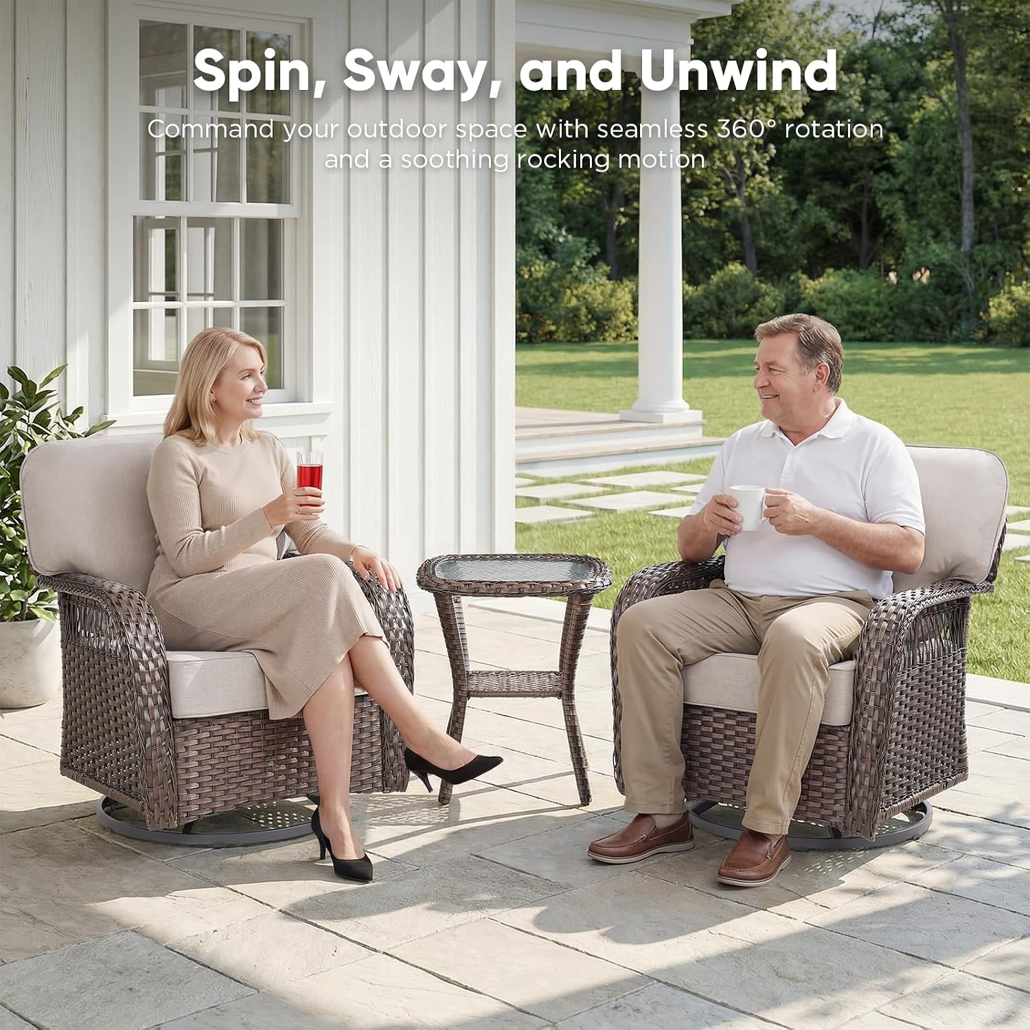 籐製スイベルロッカーパティオチェア2脚セット、デッキ、ポーチ - Deck Chair Lounger のレビューと価格