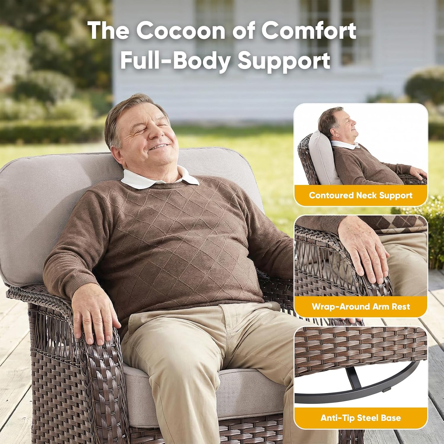 籐製スイベルロッカーパティオチェア2脚セット、デッキ、ポーチ - Deck Chair Lounger のレビューと価格