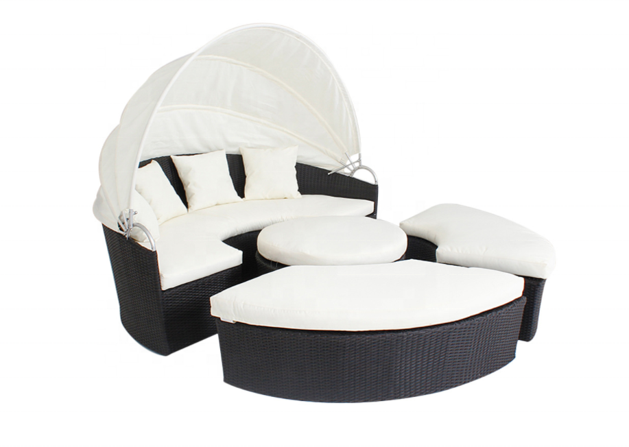 パティオ用ラタン製円形デイベッド、格納式キャノピー付き屋外ソ - Outdoor Daybed Furniture のレビューと価格