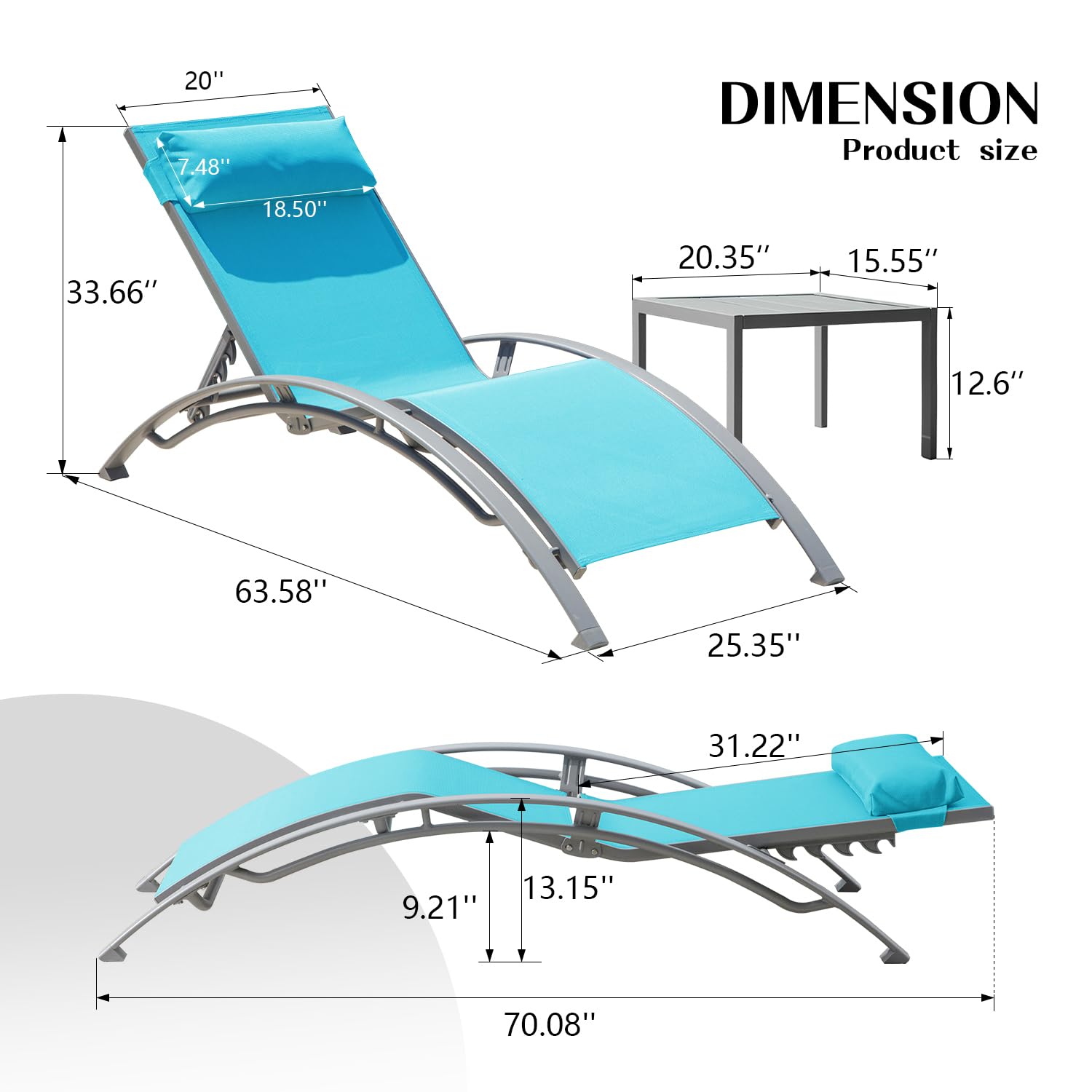 調整可能なアルミ製屋外用ラウンジチェアセット、金属製サイドテ - Deck Chair Lounger のレビューと価格