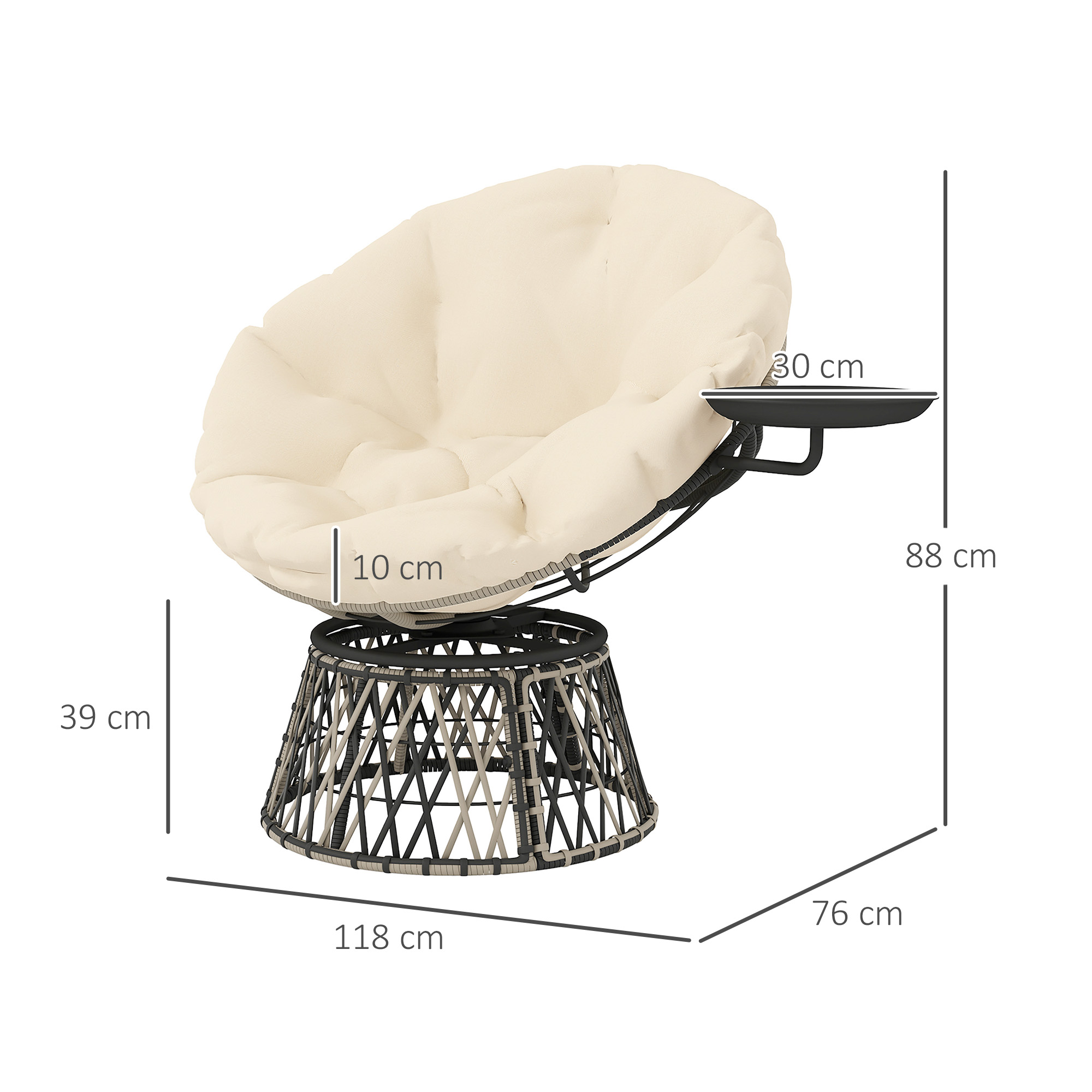 39インチの屋外用回転椅子、サイドトレイ付き、オーバースタッ - Outdoor Furniture Metal Chairs のレビューと価格