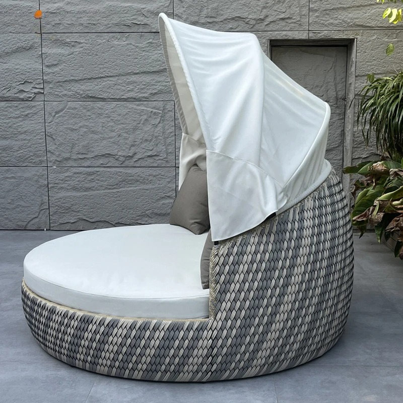 デイベッド、紫外線防止防錆丸型、籐製ラウンジソファ、キャノピ - Outdoor Daybed Furniture のレビューと価格