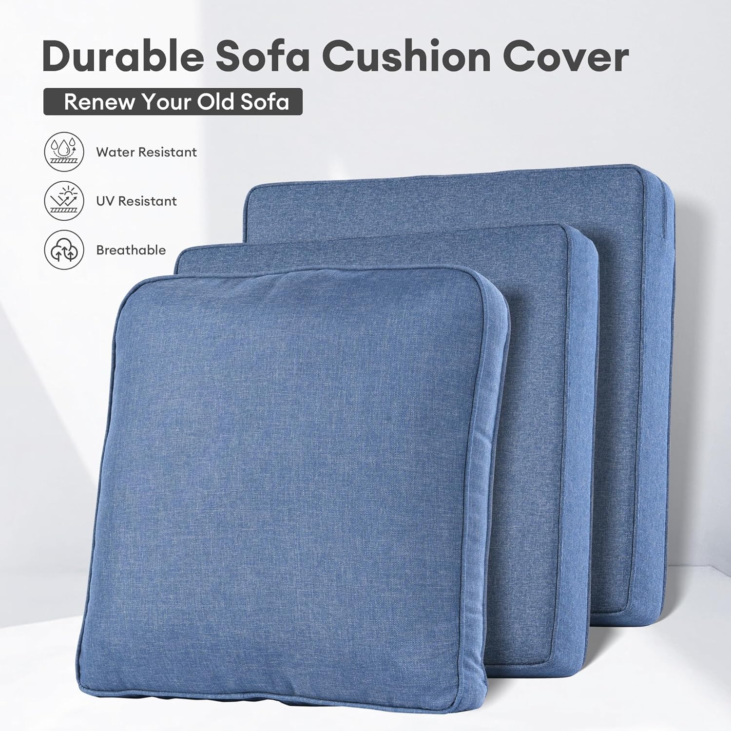 屋外パティオ家具用クッションカバー、デニムブルー、防水、ジッ - Outdoor Furniture Cushion のレビューと価格
