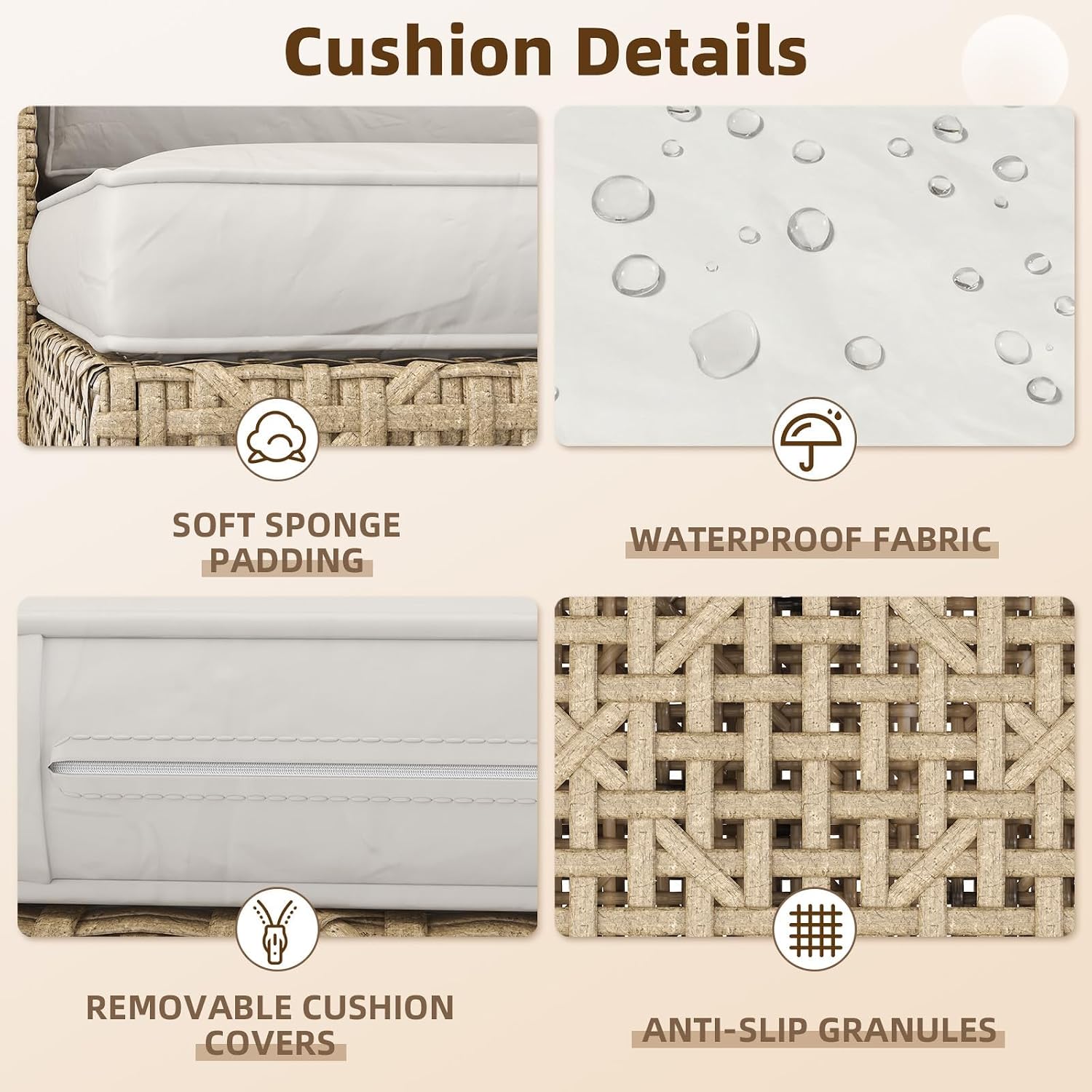 3ピースの籐製パティオソファセット（クッションとコーヒーテー - Outdoor Furniture Cushion のレビューと価格