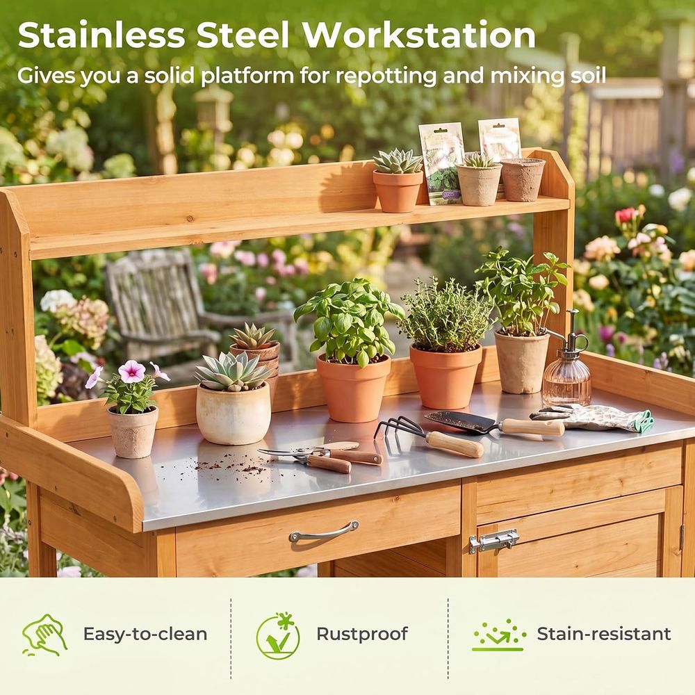 屋外用植木鉢置き台 木製ガーデンワークステーション 収納キャ - Garden Bench Metal のレビューと価格