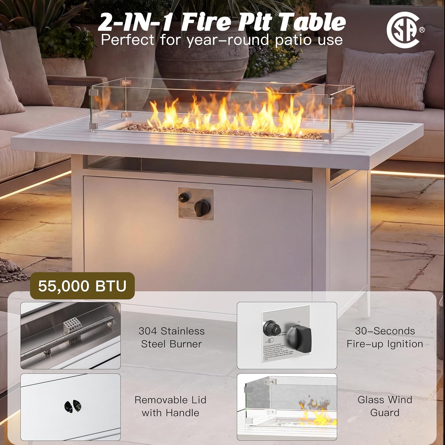 7点セットの屋外用アルミ製パティオ家具セット、55,000  - Outdoor Furniture With Fire Pit Table のレビューと価格