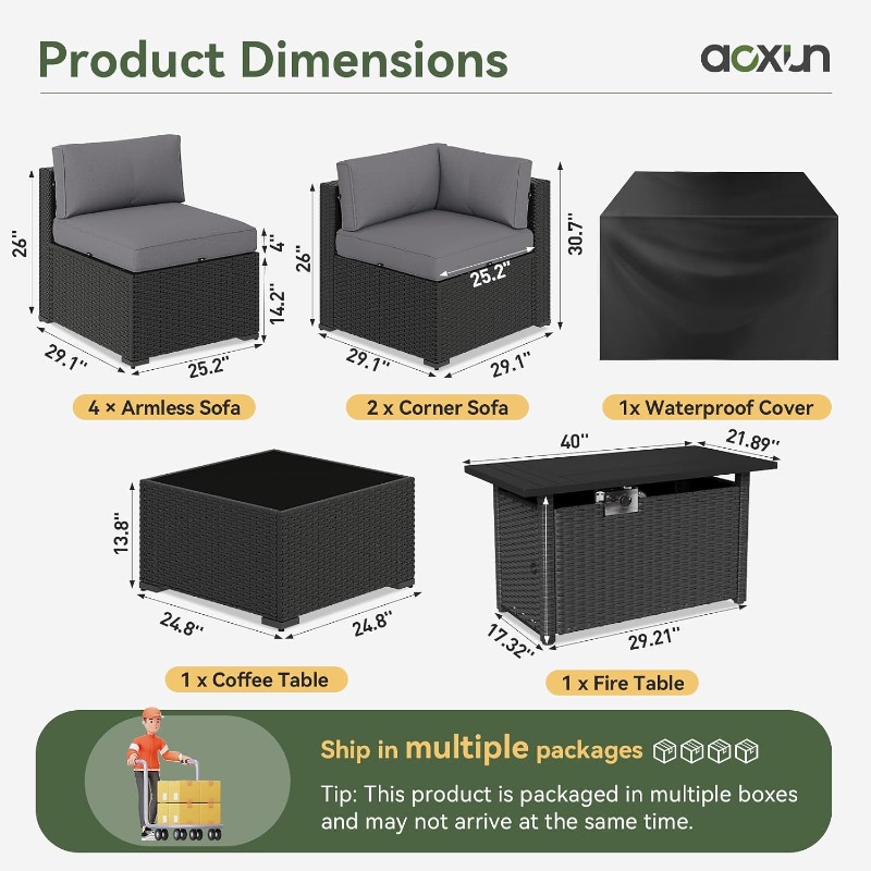 Aoxun 8点パティオ家具セット（44インチのファイヤーピ - Outdoor Furniture With Fire Pit Table のレビューと価格