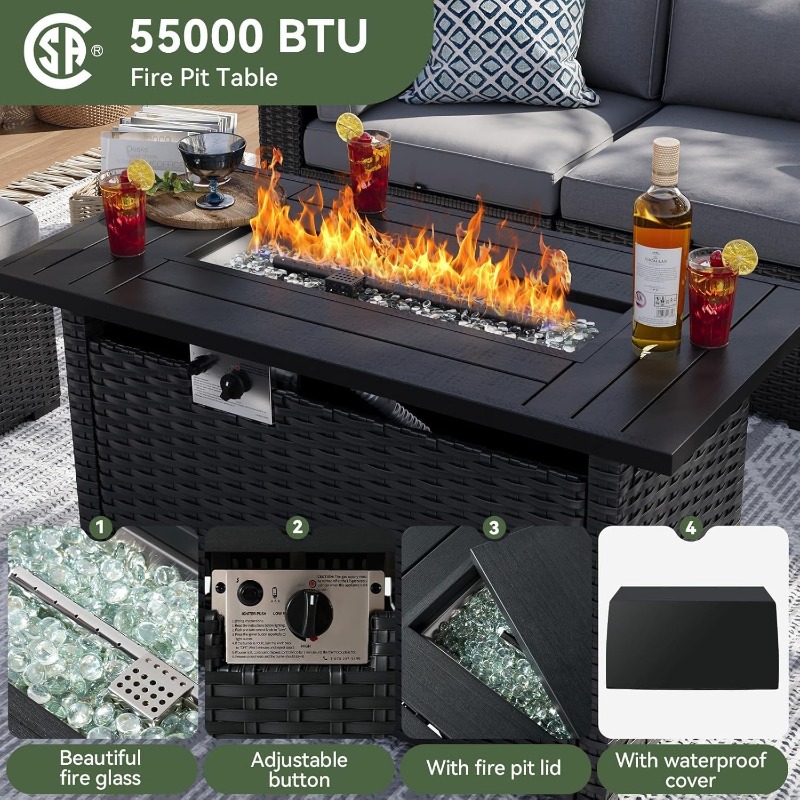 Aoxun 8点パティオ家具セット（44インチのファイヤーピ - Outdoor Furniture With Fire Pit Table のレビューと価格