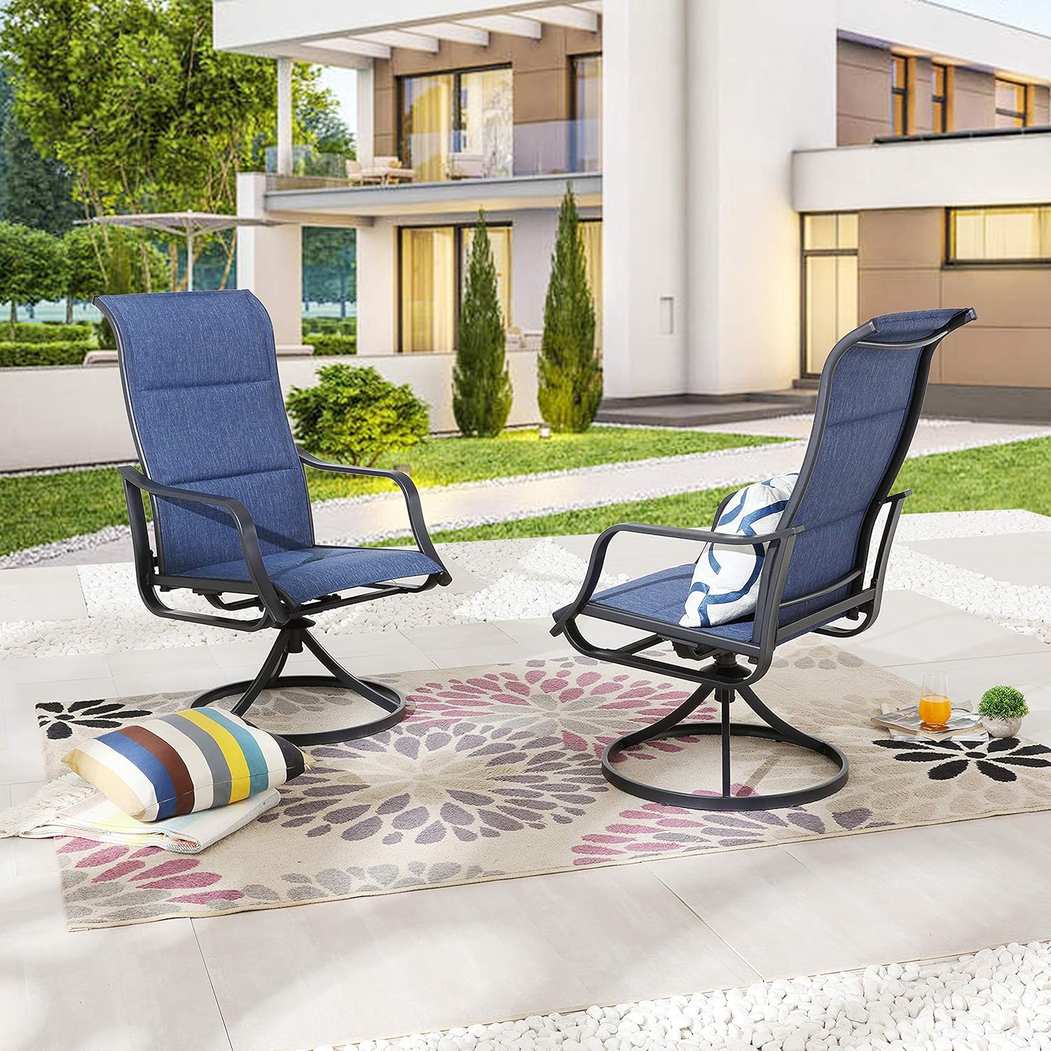 屋外用回転式パティオダイニングチェア4脚セット、ハイバックテ - Deck Chair Lounger のレビューと価格