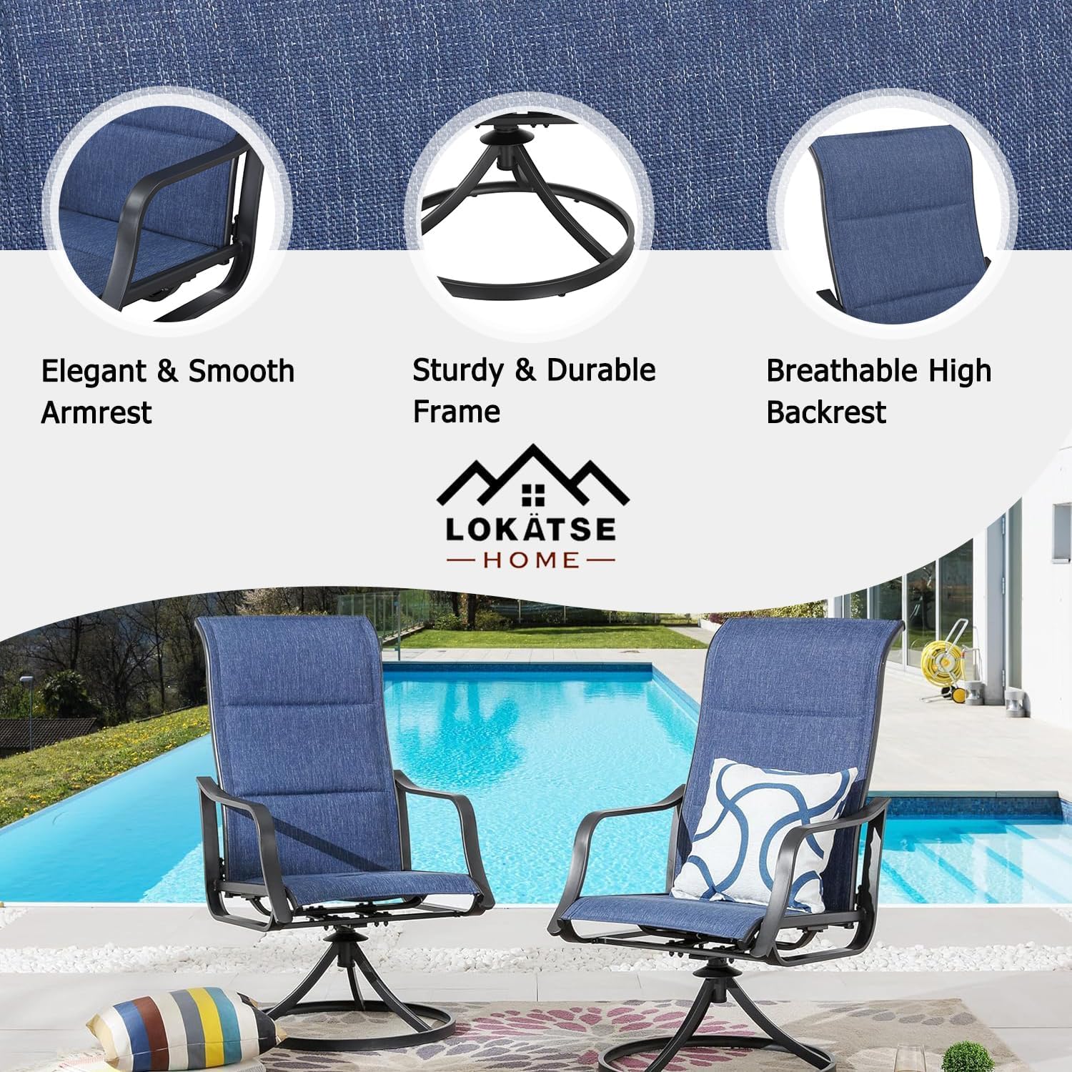 屋外用回転式パティオダイニングチェア4脚セット、ハイバックテ - Deck Chair Lounger のレビューと価格