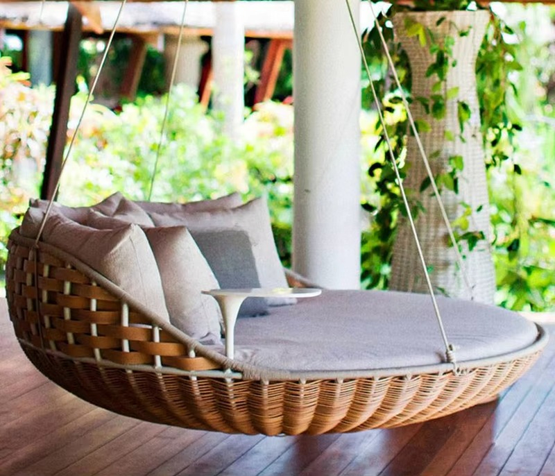 屋外用ハンギングデイベッド 丸型籐製スイングベッド パティオ - Outdoor Daybed Sofa のレビューと価格