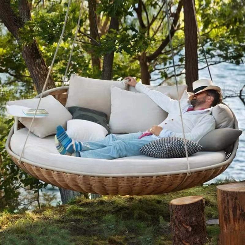 屋外用ハンギングデイベッド 丸型籐製スイングベッド パティオ - Outdoor Daybed Sofa のレビューと価格